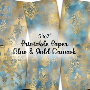 Gold & Blue Damask: Vintage Journal Pages (Digital Papers)