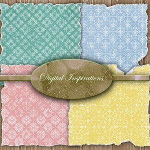 Papier déchiré déchiré damassé numérique Scrapbook 12 x 12 Papier de scrapbooking Téléchargement instantané Imprimables arrière-plans Journaux Fournitures de collage