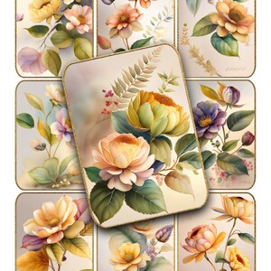 Delicate Florals ATC Backgrounds for Collage Tags Junk Journals 2.5x3.5 Inches Printable Instant Download Clip Art