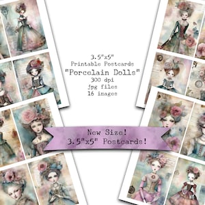 Cartoline, Bambole, Bambole di porcellana, Vittoriano, Stravagante, Collage, Vintage, Diari spazzatura, Etichette, Stampabile, Digitale, Lettere tascabili, Effimere