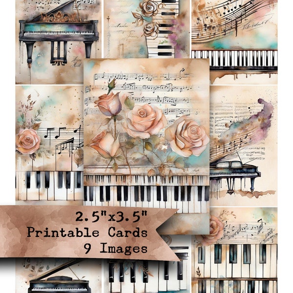 Journal Ephemera, Junk Journals, Piano, Music, Musical, Notes, Collage Sheet, Digital Sheet, Scrapbooking, Fantasy Graphics,  Junk Journal