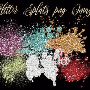 Glitter Splat Spatten Splatters Overlays Sparkly Sparkle png paars rood goud groen zilver rood kleurrijk digitale Instant Downloads