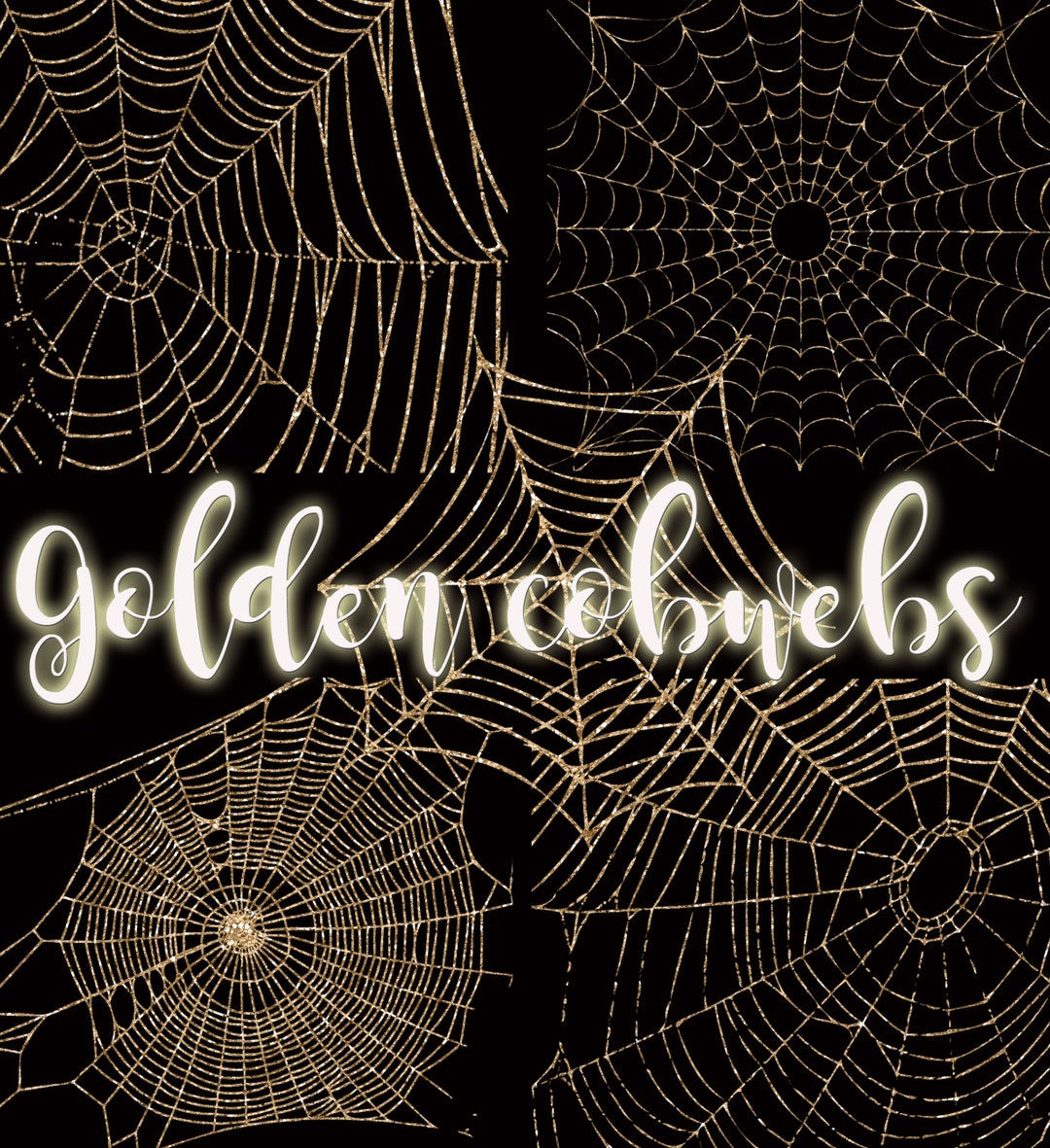 Golden Spider Web Overlays: Glitter Halloween Scrapbook Graphics ...