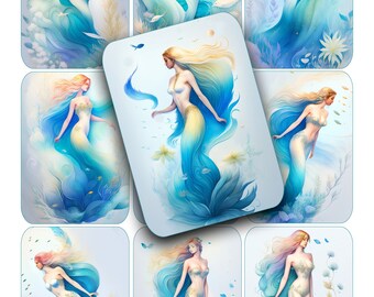Mermaid ACEO ATC Cards: Printable Collage Art (2.5x3.5 Inches) (Digital Download)