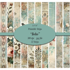Printable Strips, Washi, Digital Strips, Printable Washi Tape, Strips, Washi Tape, Junk Journal Supplies, Clipart, Boho, Shabby, Tape, Tapes