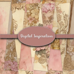 Paquet de papier ROSE Scrapbook 12 x 12 techniques mixtes feuille de collage téléchargement immédiat arrière-plans imprimable Floral rose effet vieilli minable
