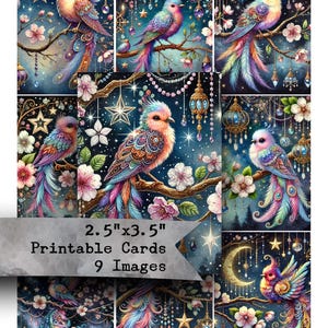 Folha de colagem, cartões, imprimíveis, pássaros, fantasia, papel para impressão, diários indesejados, álbuns de recortes, ATC, papel digital, clipart de inverno, fantasia