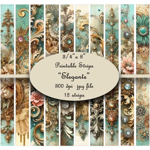 Afdrukbare tape, sierlijk, barok, afdrukbare strips, washi, digitale strips, afdrukbare washitape, strips, washitape, junkjournal-voorraad