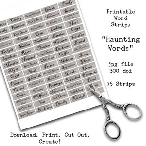 Gothic Word Strips: Creepy Phrases, Junk Journal Collage Sheet (Digital Download)