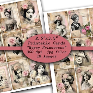 Gitanos, princesas gitanas, ATC, tarjetas, fotos de estilo vintage, diarios basura, etiquetas, victoriano, shabby, imprimible, digital, cartas de bolsillo