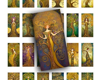 Klimt inspirierte Baum 1x2 Domino, Journal Ephemera (Digitaler Download)