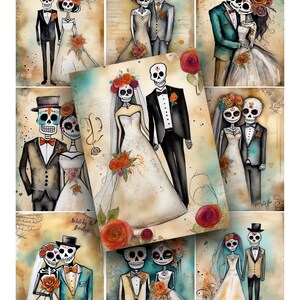 Halloween, Day of the Dead, Ephemera, Printable Paper, Junk Journals, Vintage, Grunge, Digital, Skeletons, Journal Cards, Tags, Whimsical