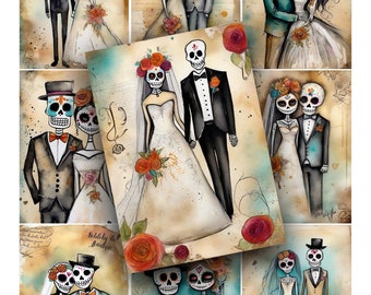 Halloween, Day of the Dead, Ephemera, Printable Paper, Junk Journals, Vintage, Grunge, Digital, Skeletons, Journal Cards, Tags, Whimsical