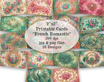 French Romantic Printable Cards | Vintage Floral Ephemera | 2x3 Inch Junk Journal Cards
