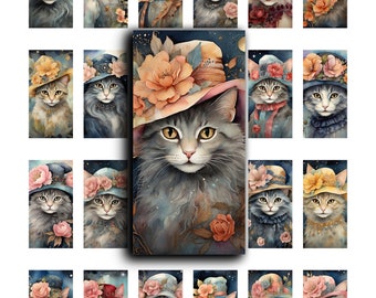 Fancy Cats Collage Sheet: Domino Tile Art, Ephemera (Digital Download)
