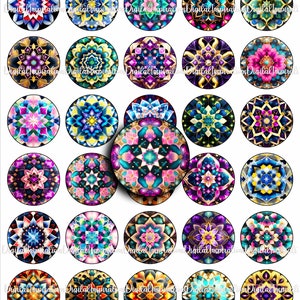 Kaleidoscope Collage Sheet: 1.5&quot; Mandala Images for Pendants (Digital Download)