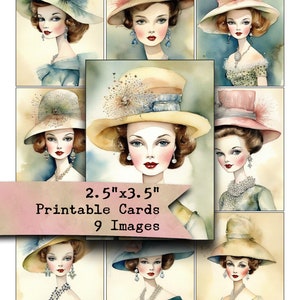 Journal Ephemera, Junk Journals, Retro Fashion, Hat, 1950s, Collage Sheet, Digital Sheet, Scrapbooking, Printable Paper, Watercolor, Ladies