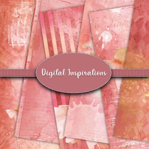 12x12 Downloadable Scrapbooking Paper SPRING HAS SPRUNG Pink Floral Grunge Distressed Digital Papers Backgrounds Printable Colorful Graphics