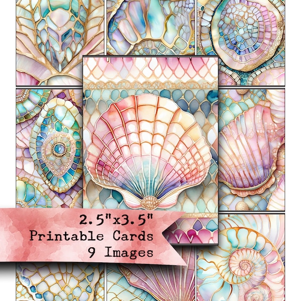 Mixed Media, Backgrounds, 2.5x3.5, ATC, Mosaic Shells, Seashells, Junk Journals, Journal Pages, Ephemera, Printable Cards, ACEO, Downloads