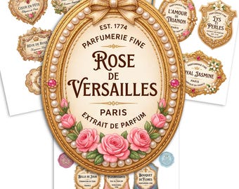 Velvet and Pearls Perfume Labels | Marie Antoinette Ephemera | Vintage Style French Labels