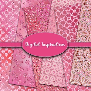 12x12 Downloadable Scrapbooking Paper Pink Sparkle Glitter Digital Papers Backgrounds Printable Colorful Graphics