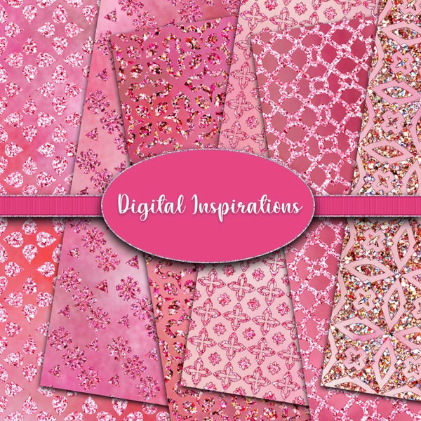 12x12 Downloadable Scrapbooking Paper Pink Sparkle Glitter Digital Papers Backgrounds Printable Colorful Graphics
