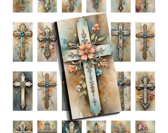 Floral Crosses Collage Sheet: Rustic Christian Ephemera (Digital Printable)