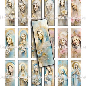 Santa Madre, Vergine Maria, Maria, Foglio di collage, Microscopio, Immagini stampabili, Effimere stampabili, Vintage, Religioso, Diario spazzatura, Etichette, 1x3