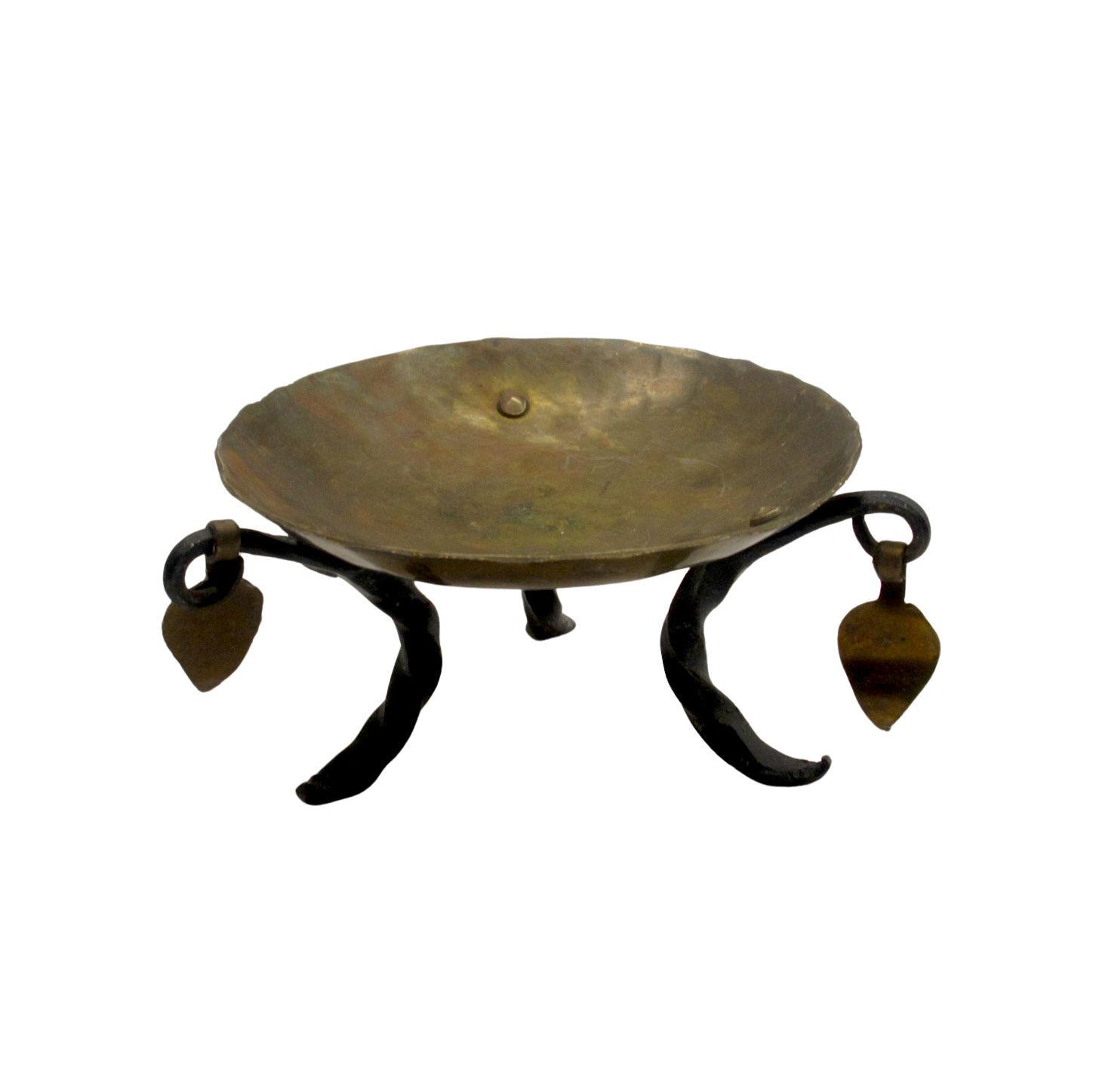 Vintage Swedish Copper Brazier: Hammered Bowl, Iron Tripod Stand
