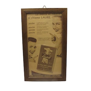 Vtg Framed Advertisement Print from 1950s Italian Ad Art Wall Art Home Decor Lauril Silk Nylon Detergent Retro Impressive Office Memorabilia