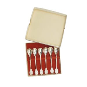 Vtg Set of 6 Silver Plated Tea Spoons Herswonnen Levenskracht Dutch Netherlands Collectible Spoons In Box