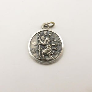 Vintage St Christopher St Anthony Religious Medal Silver Plated Brass Catholic Patron Saint of Travellers Collectable Charm Pendant