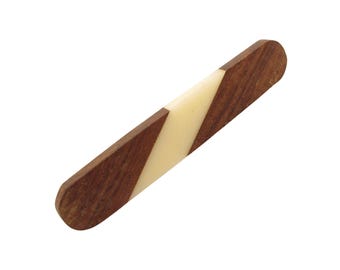 Vintage brosch med inläggningar av trä och elfenben, nål från mitten av århundradet, retro randig barbrosch, lätta minimalistiska smycken