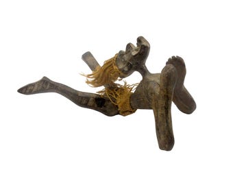 Vintage Hand Carved Tribal Figure – Wooden Sculpture – Mid Century Ethnic Carving Decor