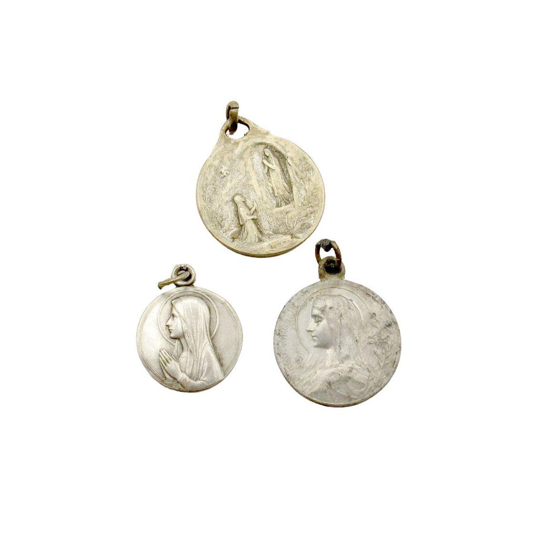 Our Lady of Lourdes Medals | Set of 3 French Catholic Pendants | Silver ...