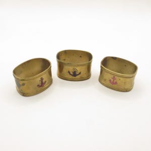 Set di 3 porta tovaglioli in ottone vintage con anelli nautici con ancora, porta tovaglioli in ottone da marinaio francese, decorazione con ancora navale Porte Serviette