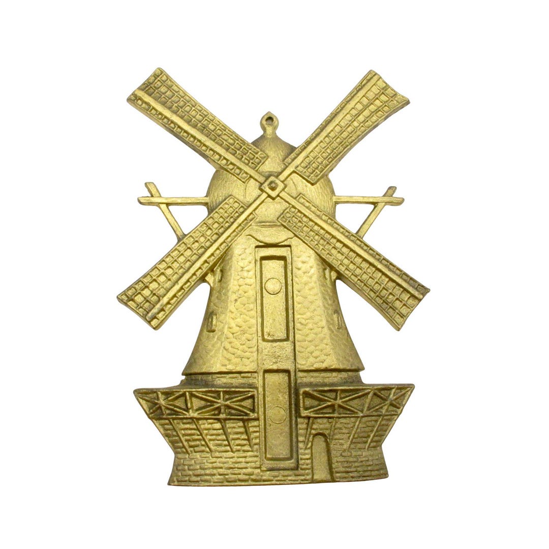 Vintage Windmill Metal Wall Hanging | 1980s Gold Tone Painted Steel ...