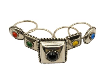 Servilleteros vintage bañados en plata: insertos de cristal "Two's Company", juego de 5