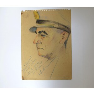 Disegno Pittura 1958 Matite e Acquarello Tecnica Mista Ritratto Ufficiale Militare Vintage Anni '50 Antico Artista Bulgaro