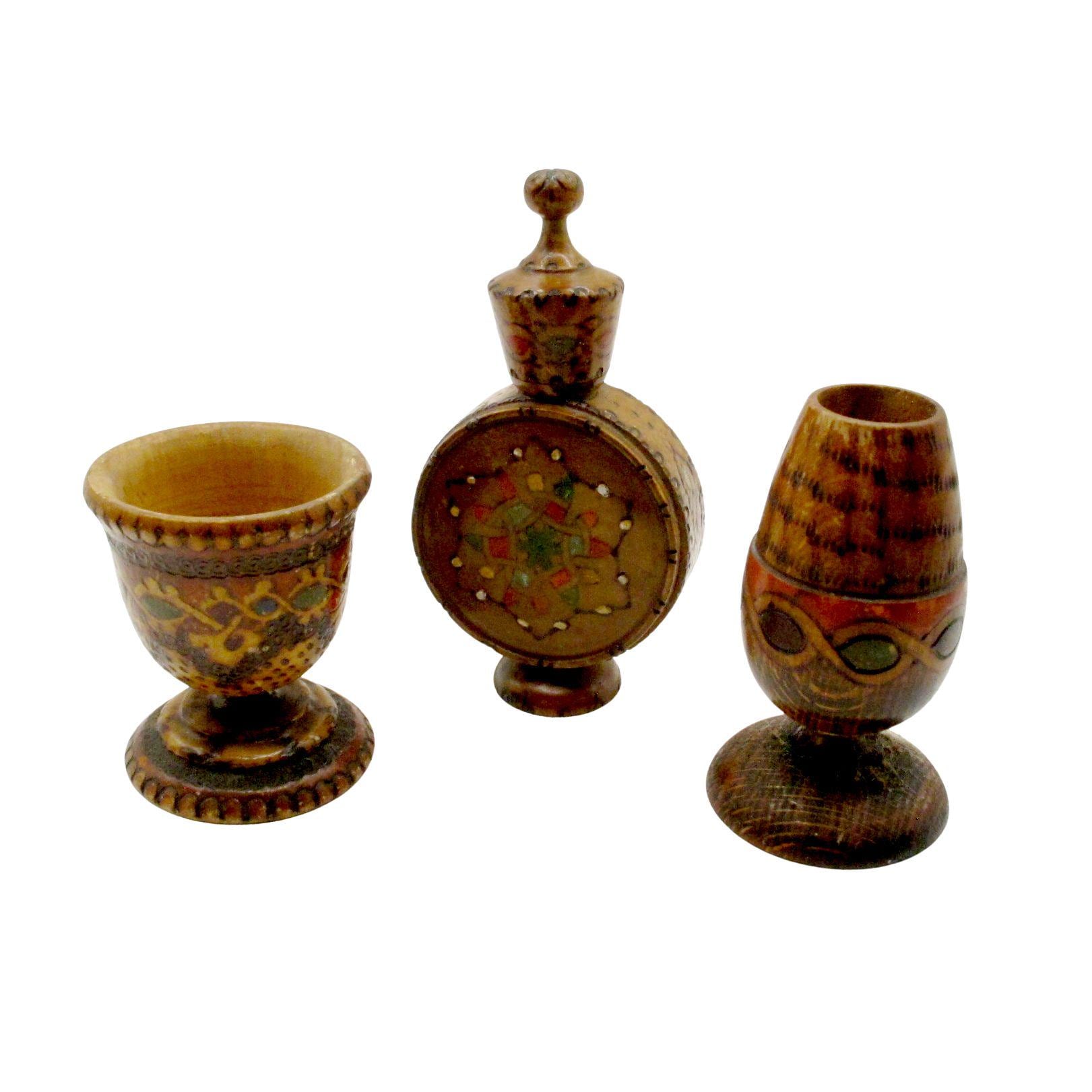 Vintage Bulgarian Wood Souvenir Set | Hand Painted Folk Art | Rose