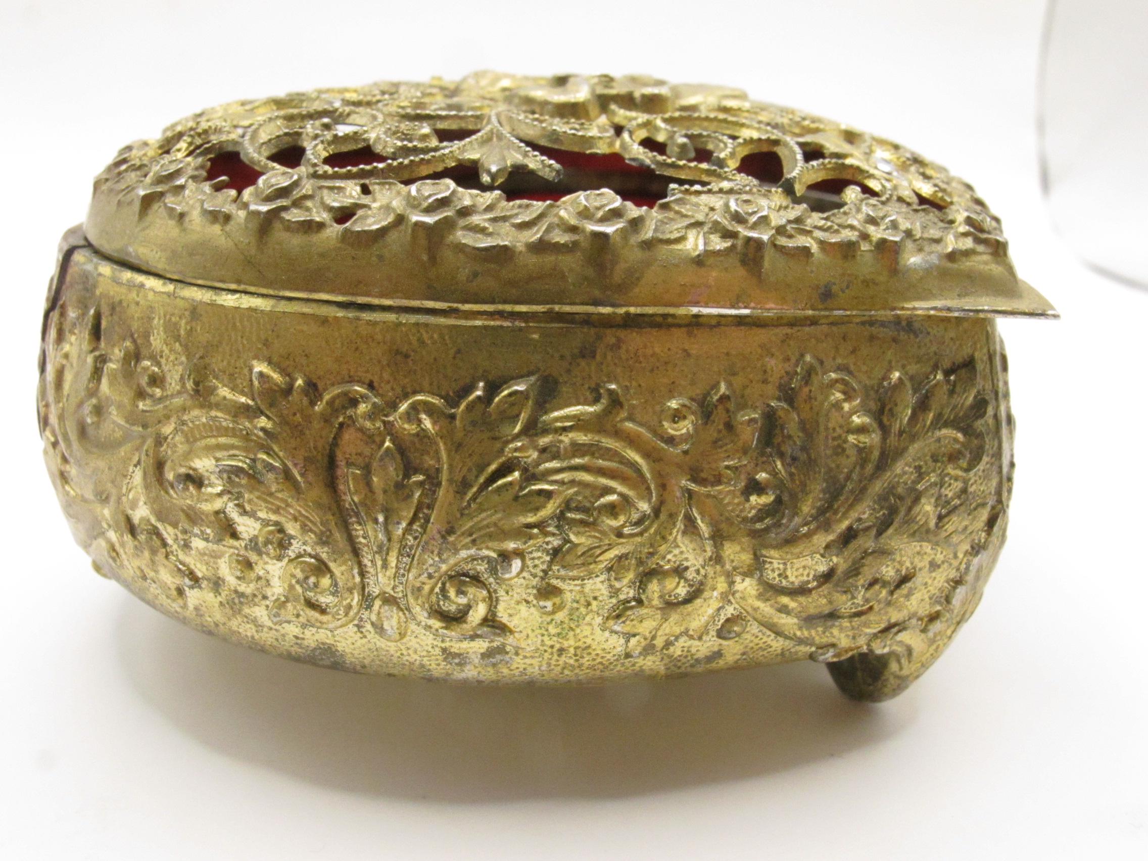 Vintage Japanese Heart Trinket Box: Angel Detail, Floral Cage Top