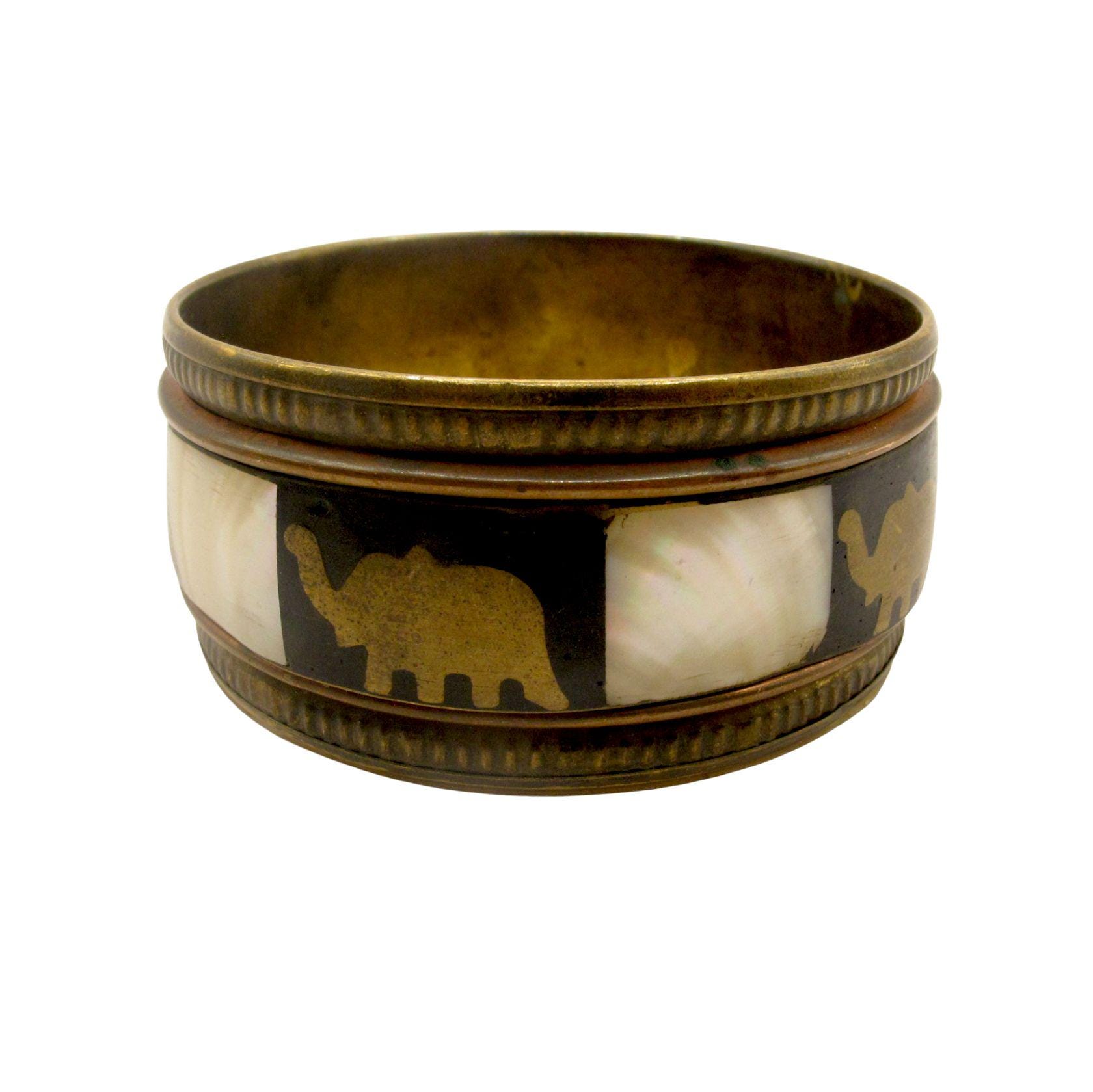Bracelet Jonc éléphant Laiton Et Nacre - Artisanat Indien Ethnique