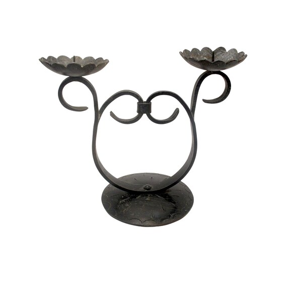Vintage Wrought Iron Candle Holder Hand Forged Double Candelabra