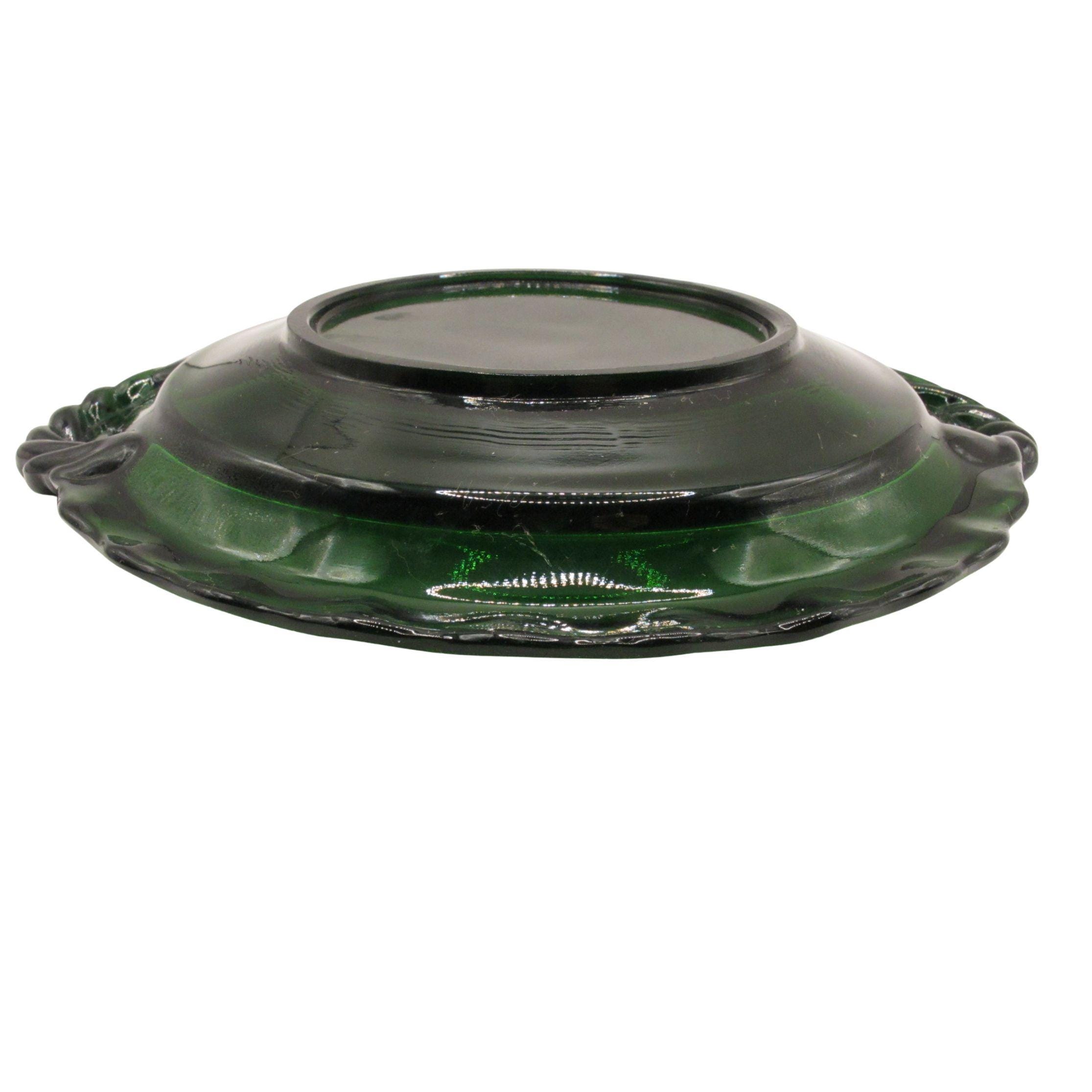 ヴィンテージ エメラルドグリーン ガラス プレート - 手描き