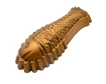 Molde para pastel de acero recubierto de cobre con forma de pez vintage, para colgar en la pared, decoración de cocina