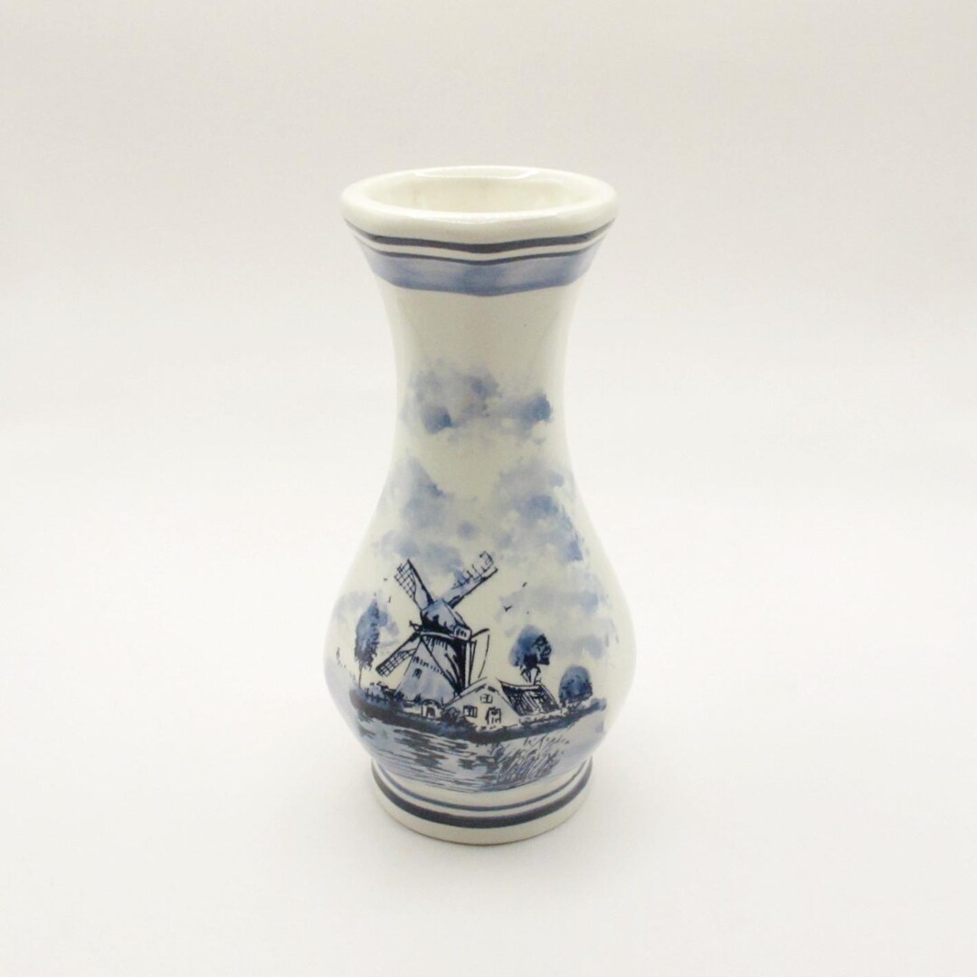 Vintage Delfts Holland Porcelain Vase Blue White Windmill Hand Painted ...