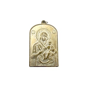 Antique Silver Virgin Mary Baby Jesus Orthodox Christian Christianity Pendant Religious Medal Medallion Charm Devout Divine Present Idea