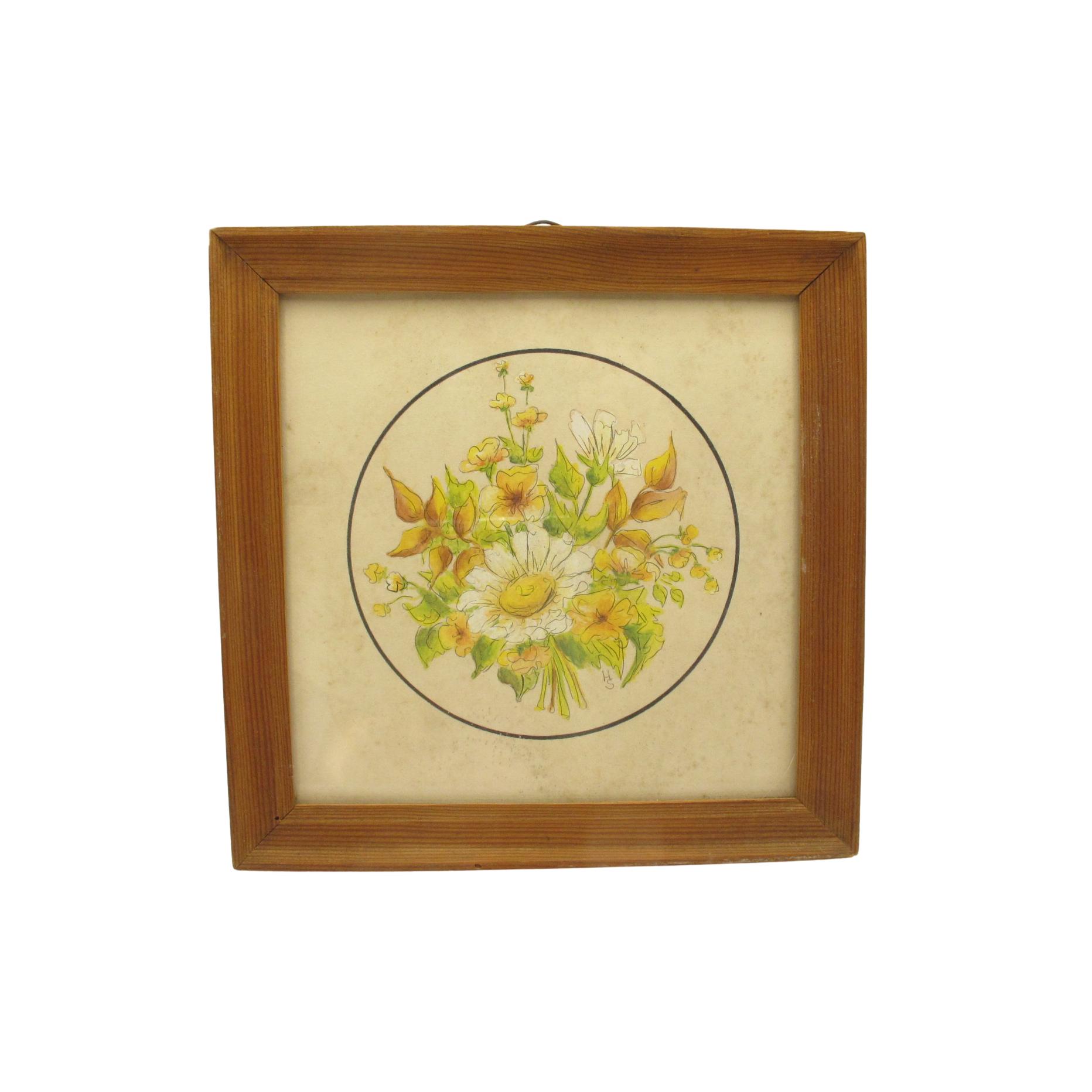 Floral Watercolor Painting | Vintage Framed Botanical Art Bouquet