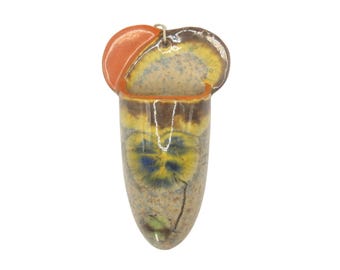 Mid-Century Tropfglasur Wandtaschenvase • Handgemachte Keramik