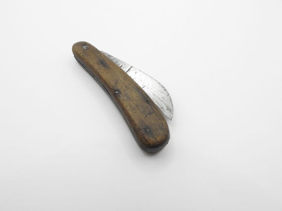 Antique Solingen 1910s Folding Knife Wooden Handle Curved